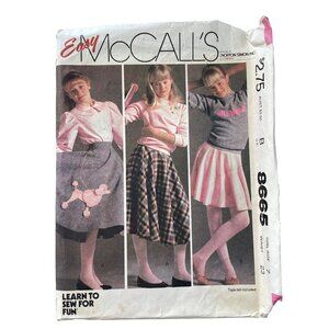 80s McCalls 8665 Girls Skirt and Applique Pattern Size 7 Easy Sew 7 Pieces CUT